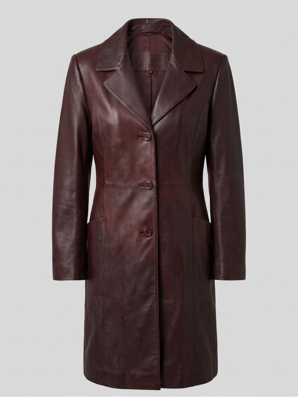 NWOT Luxury Veripelle Burgundy Genuine Leather Trench Coat - Size XL